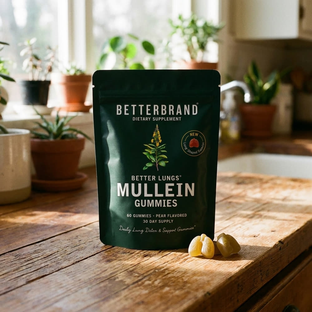 BetterLungs Mullein Gummies, pear flavored