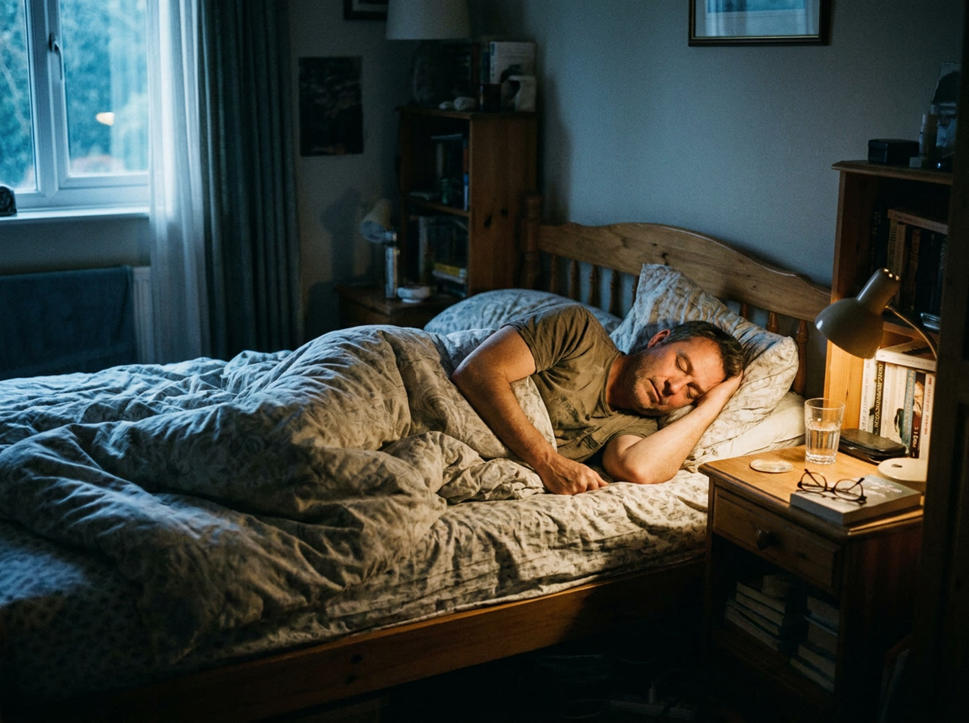A man sleeping peacefully at night